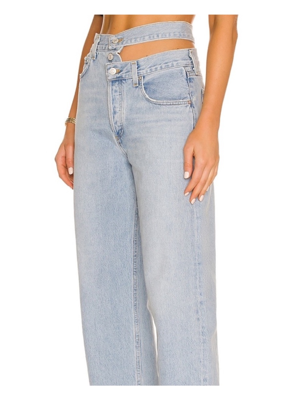 Agolde Broken Jean Light Wash Double-Waist Wide Leg Jeans 100% Cotton